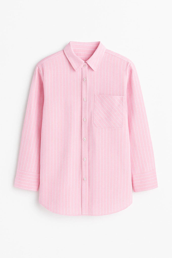 Camicia a righe in cotone rosa