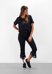 T-shirt con applicazione G in strass