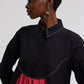 Abito maxi color block con colletto in misto cotone