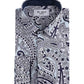 Camicia slim fit elasticizzata blu con stampa paisley