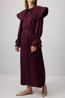 Abito camicia lungo con colletto ampio arricciato