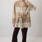 Giacca a quadri beige con cintura in vita