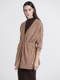 Cardigan con cintura da donna in maglia effetto bouclé