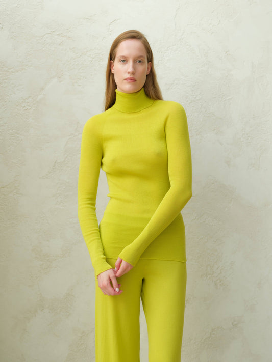 Dolcevita a costine in lana merino extrafine 3D