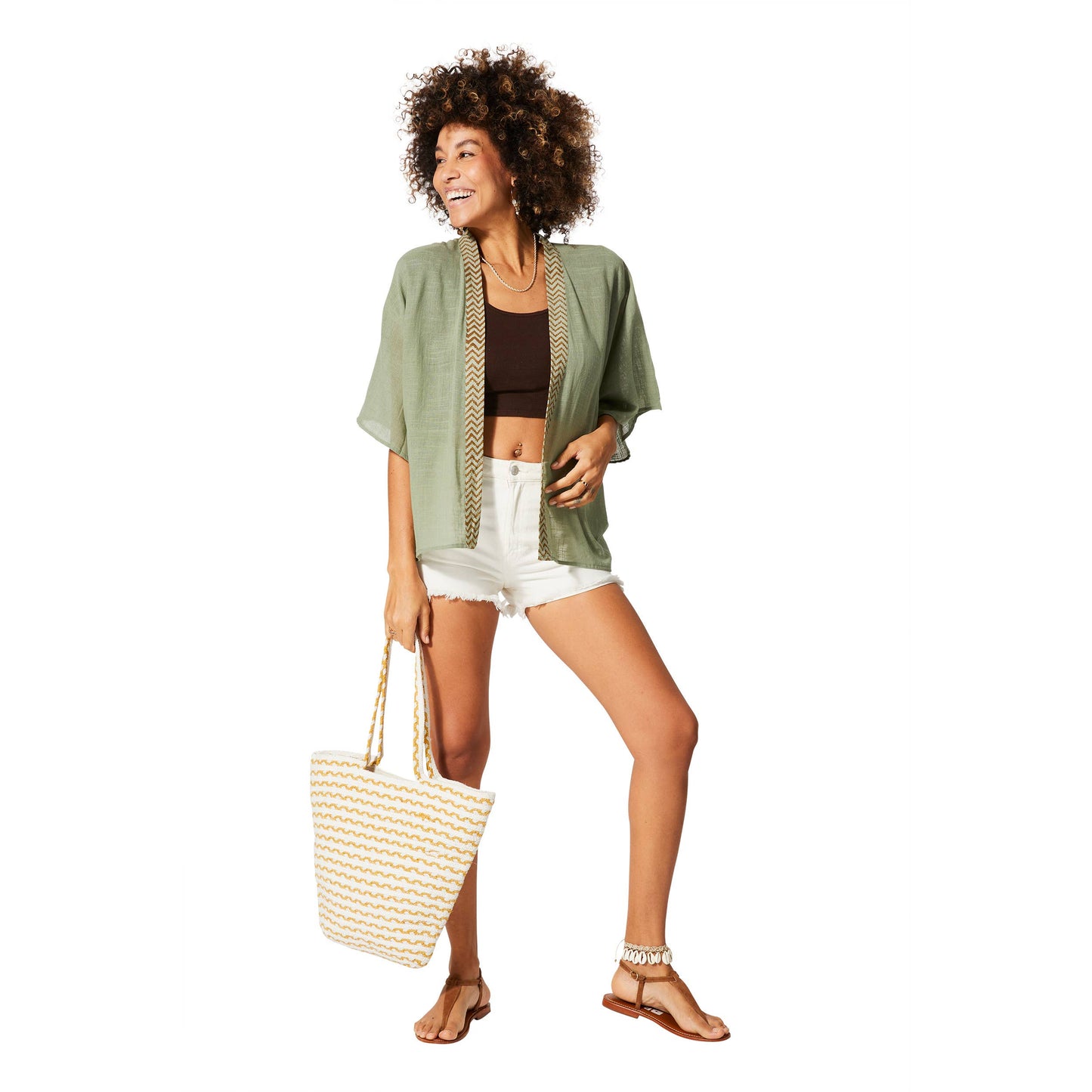 Kimono estivo boho in cotone verde