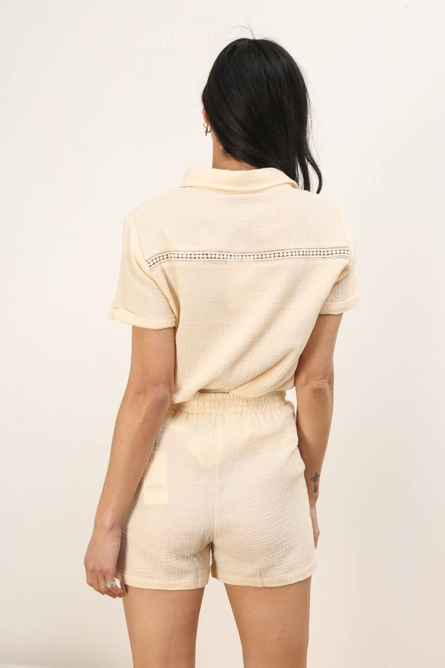 Blusa Cira in cotone con dettagli in pizzo