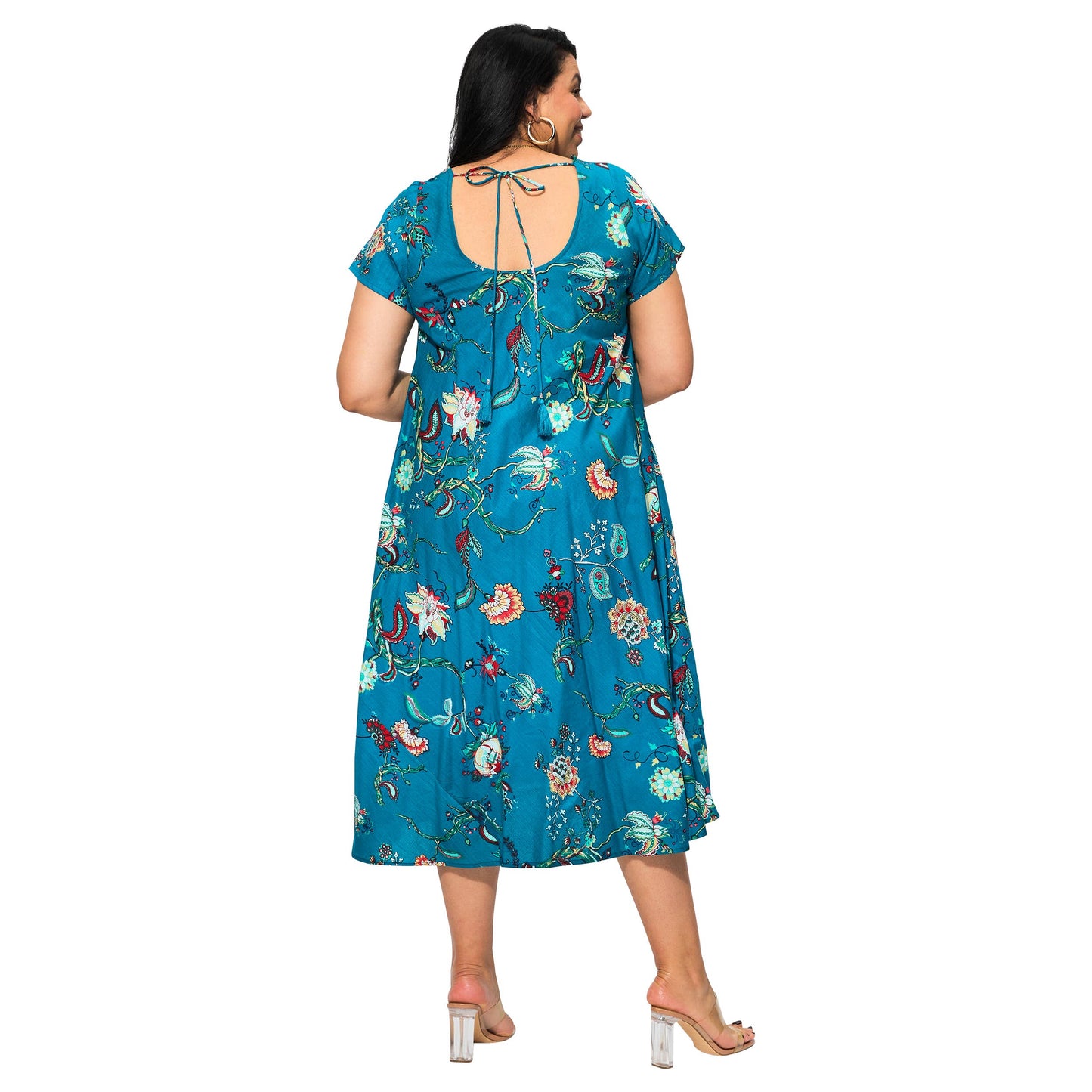 Abito midi estivo boho in cotone a maniche corte