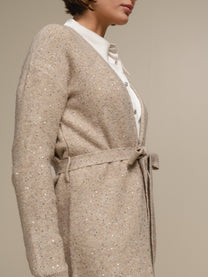 Cardigan in maglia con cintura e micro paillettes