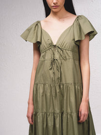Abito midi in cotone con laccetti sul davanti