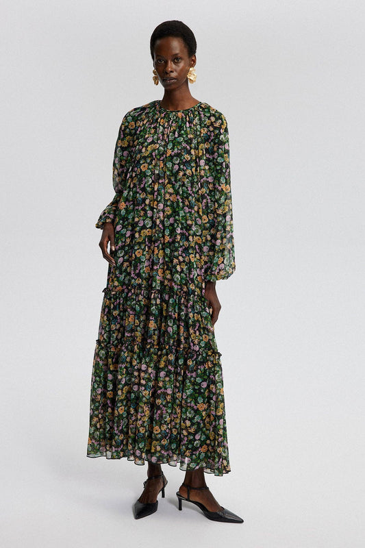 Abito lungo in chiffon floreale