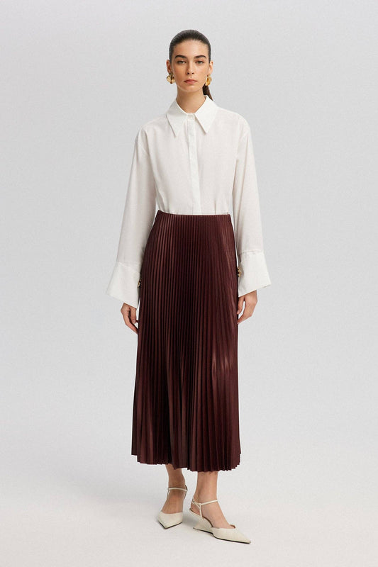 Gonna plissettata maxi a vita alta bordeaux