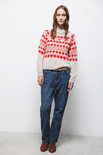 Maglione jacquard a girocollo con maniche raglan