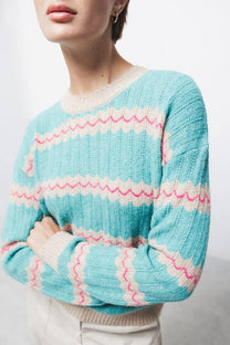 Maglione a righe in maglia con girocollo