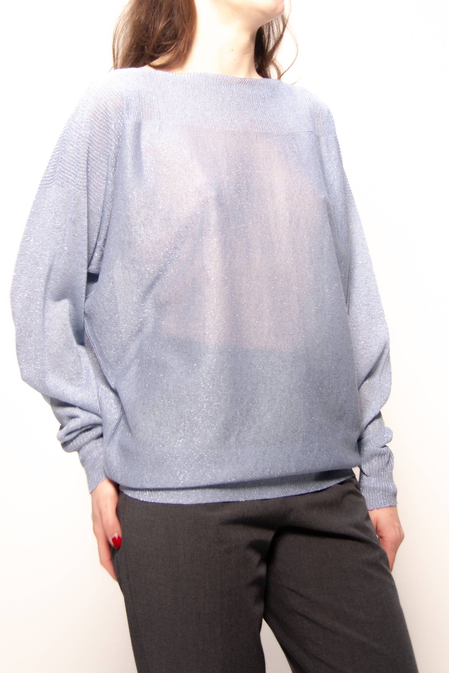 Maxi pullover glitterato con scollo a barca in maglia 3D