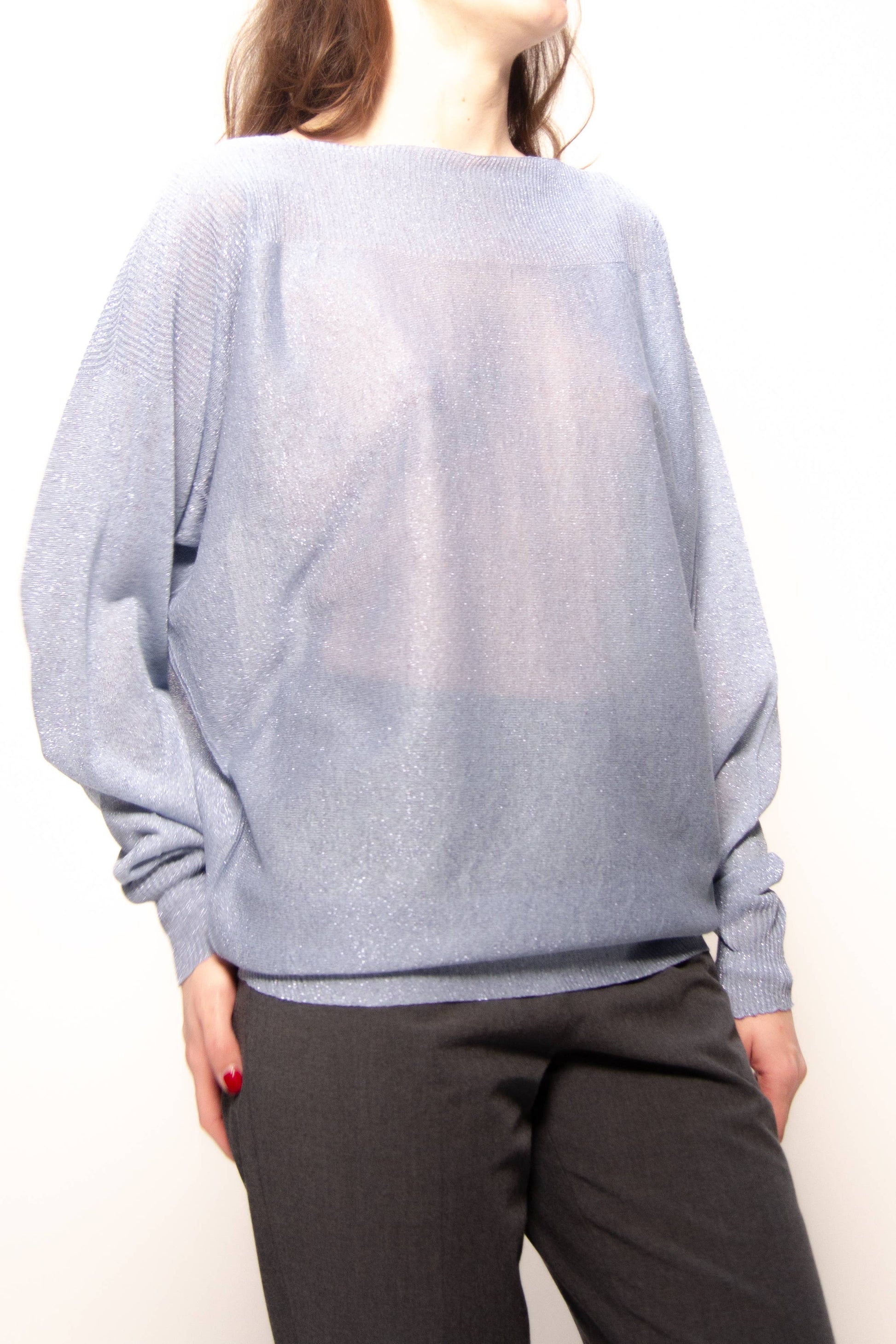 Maxi pullover glitterato con scollo a barca in maglia 3D