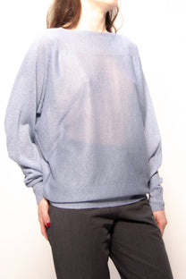 Maxi pullover glitterato con scollo a barca in maglia 3D