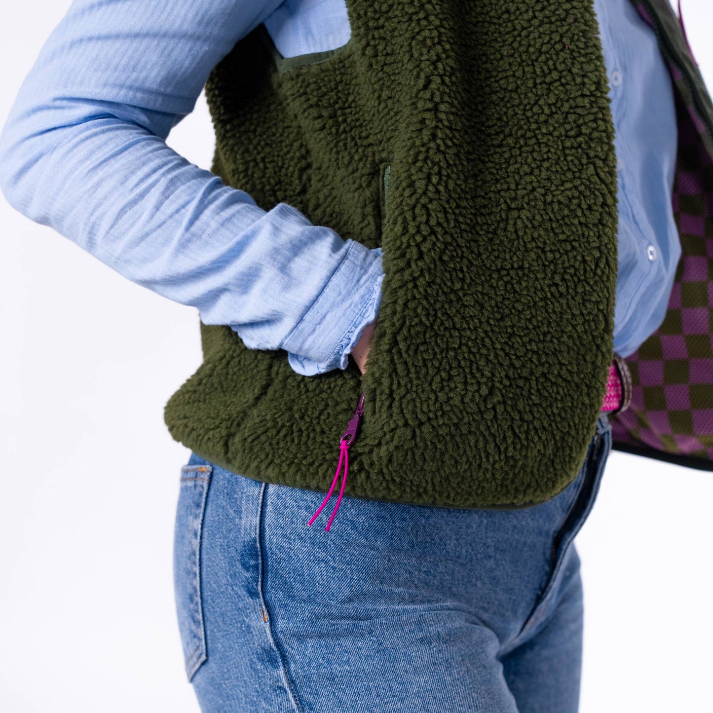 Gilet donna in sherpa con zip color kaki