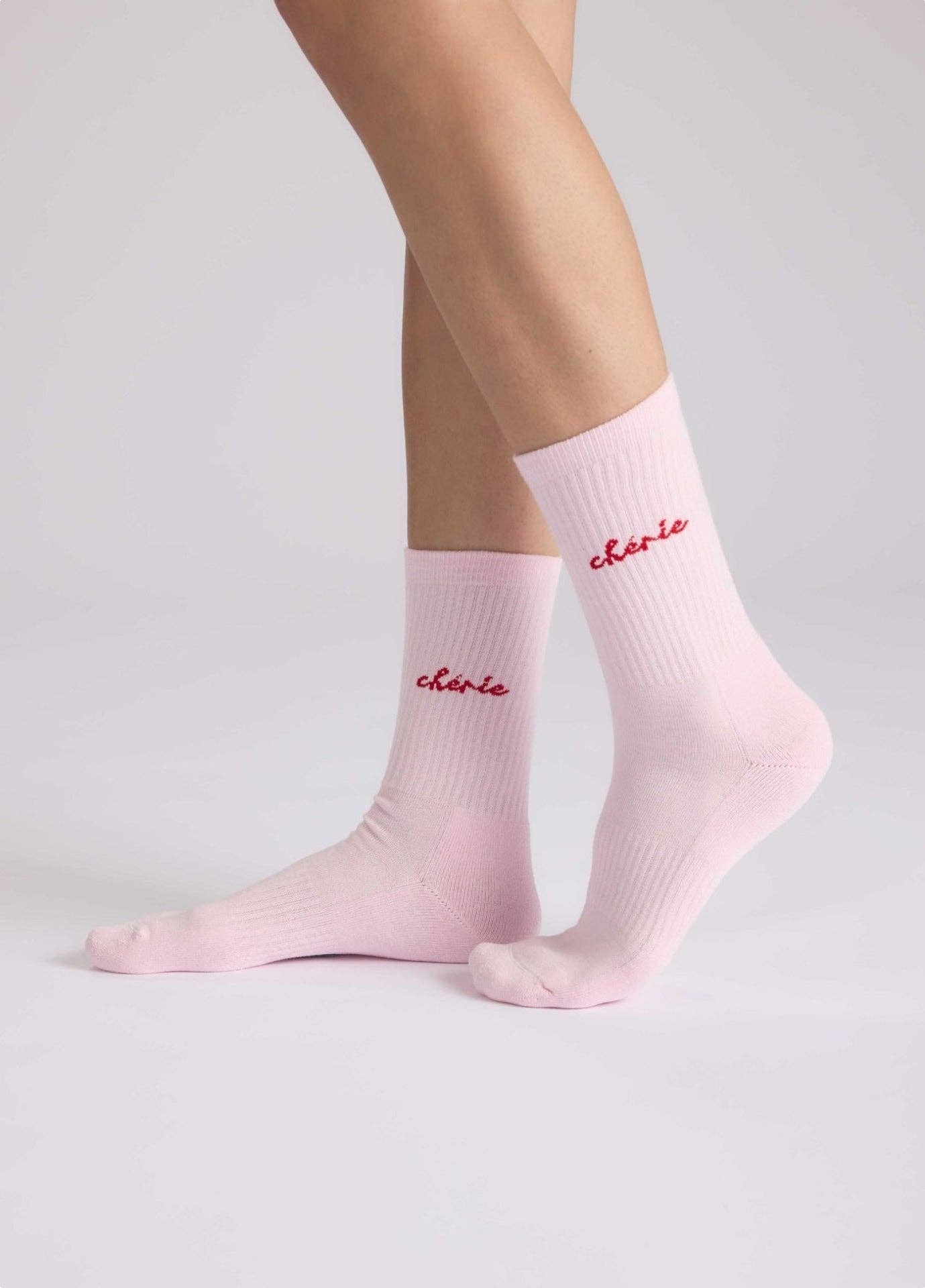 Calzini rosa Chérie con scritta ricamata