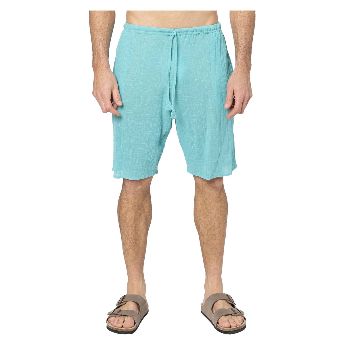 Pantaloncini estivi in cotone turchese con coulisse