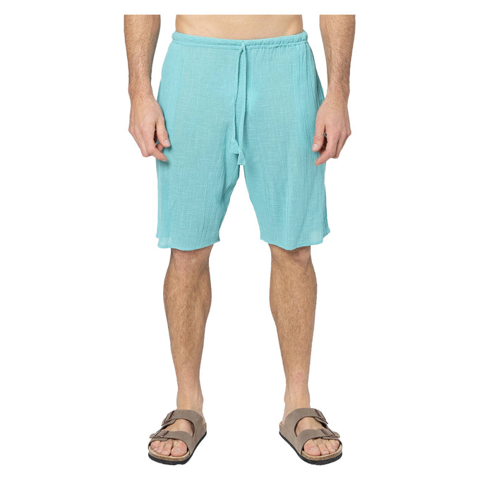 Pantaloncini estivi in cotone turchese con coulisse