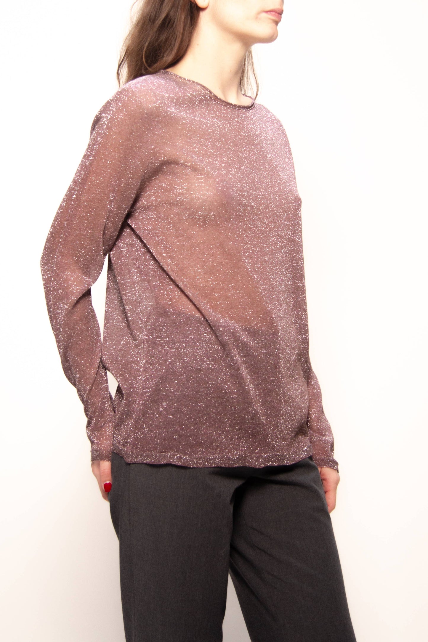 Maglione glitterato con scollo a barca in maglia 3D