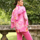 Blusa in viscosa con stampa acquerello fucsia