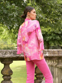 Blusa in viscosa con stampa acquerello fucsia