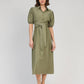 Abito camicia midi verde militare con cintura