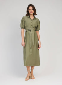 Abito camicia midi verde militare con cintura
