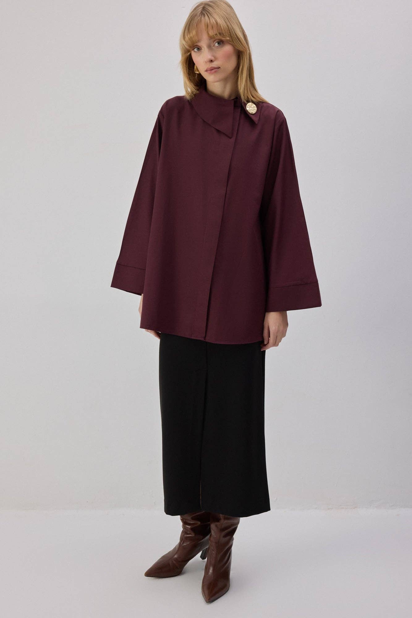 Camicia asimmetrica in popeline bordeaux