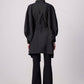 Camicia nera in cupro con maniche a pipistrello e cintura