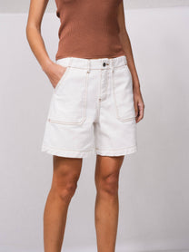 Pantaloncini in denim a vita alta color perla