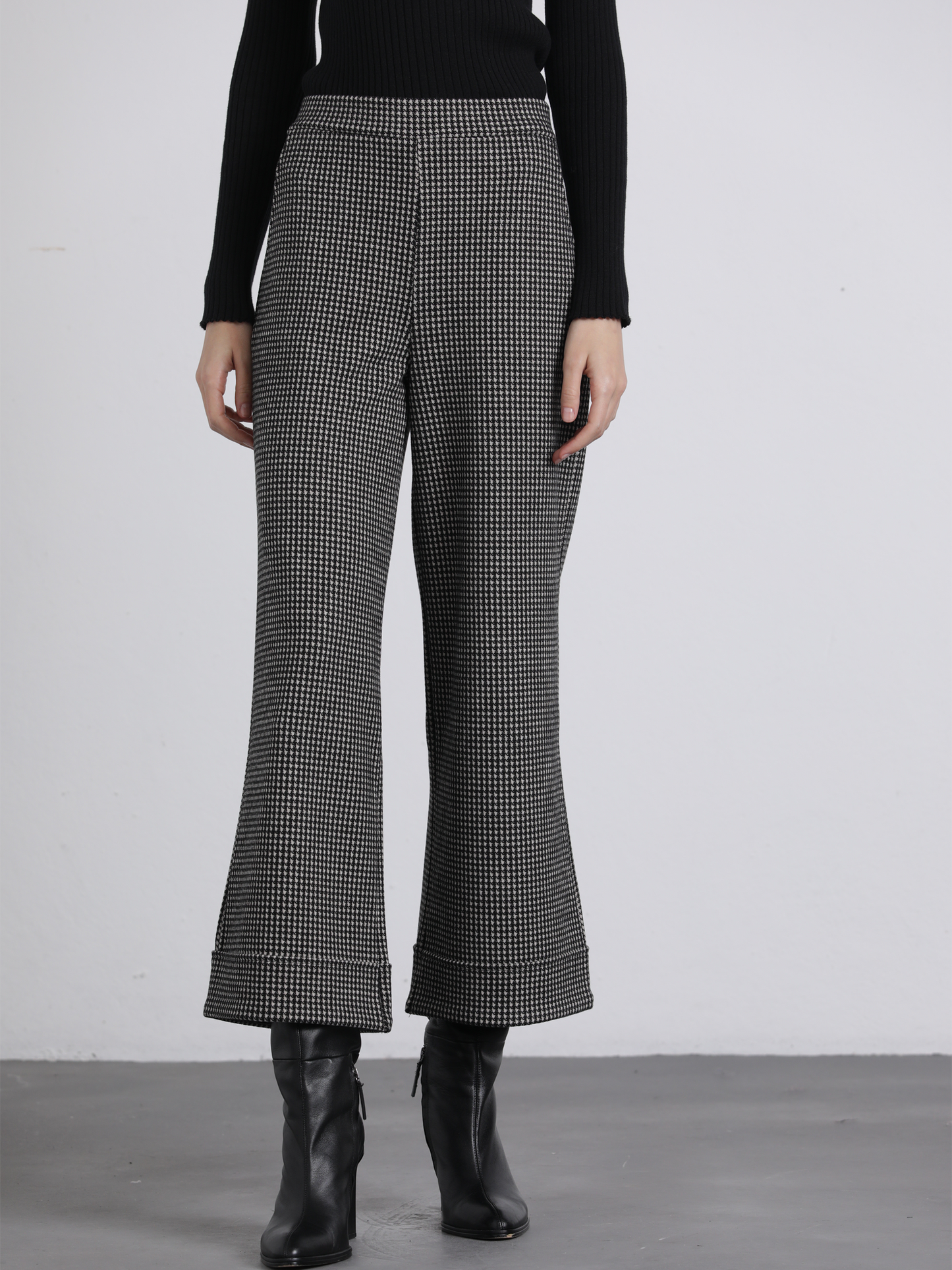 Pantaloni in maglia pied-de-poule a gamba ampia