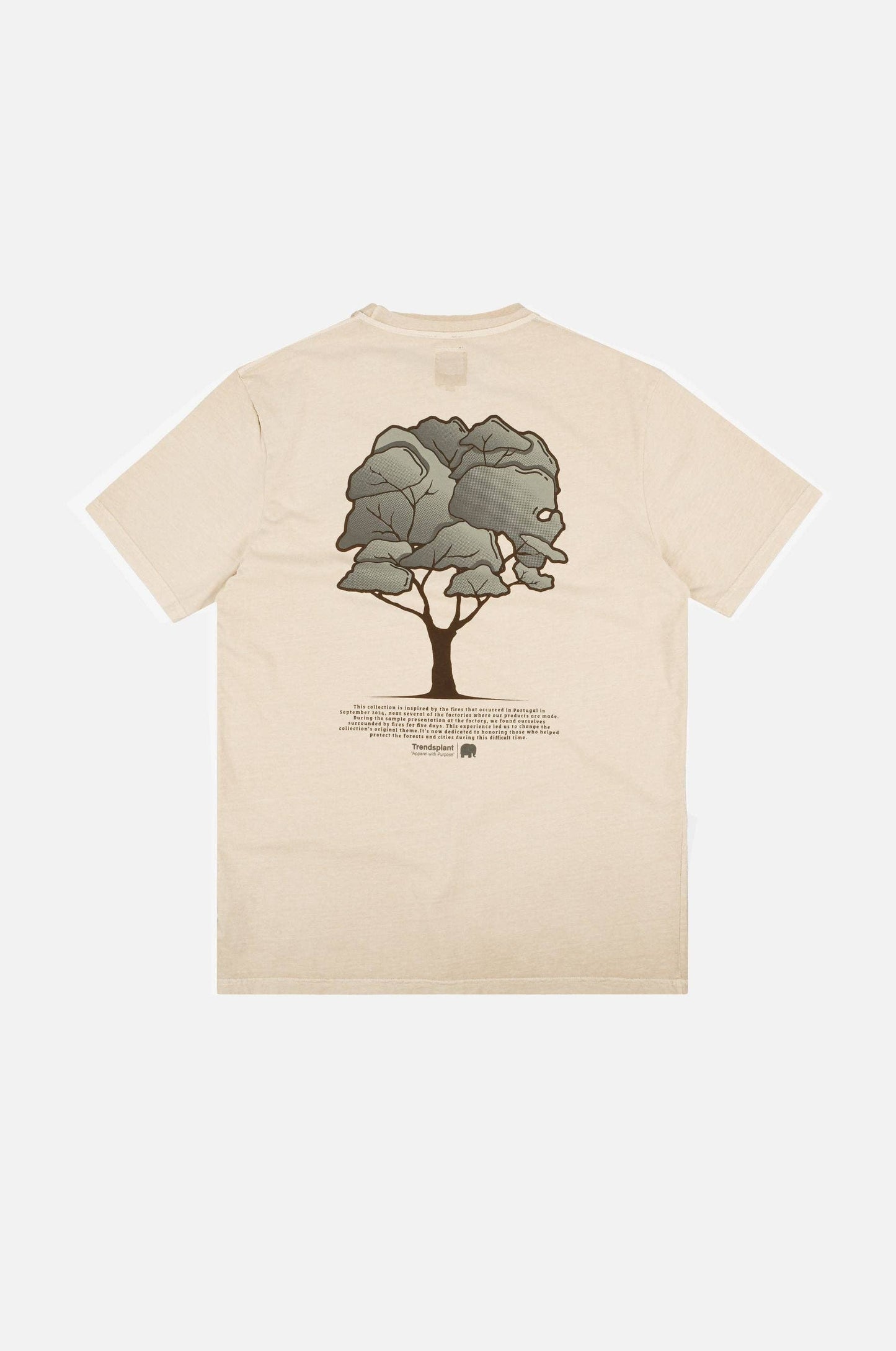 T-shirt uomo in cotone biologico tinta a pigmento con stampa albero
