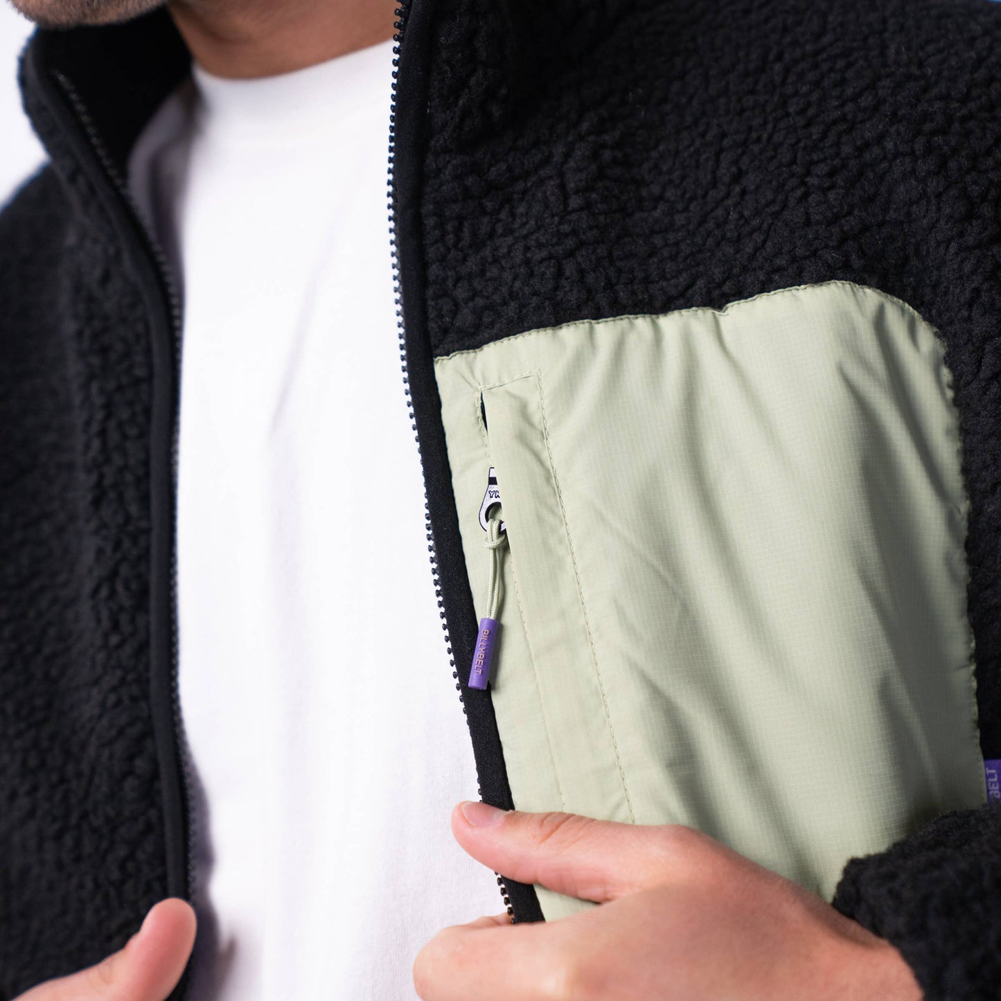 Giacca sherpa bicolore nera e verde