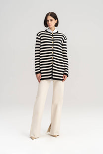 Cardigan lungo a righe con bottoni dorati