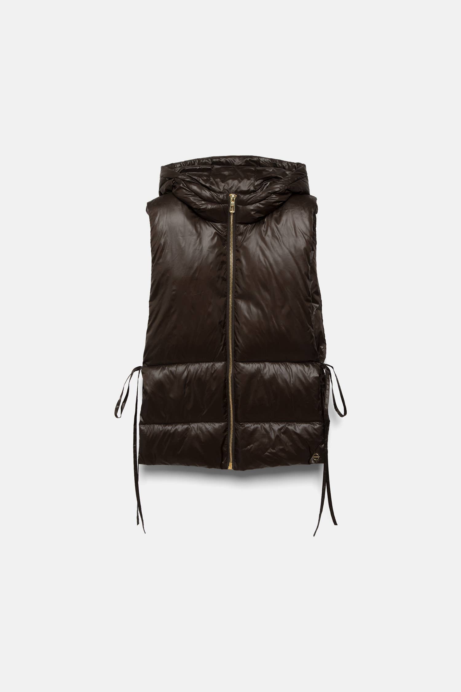 Gilet imbottito con cappuccio e lacci laterali