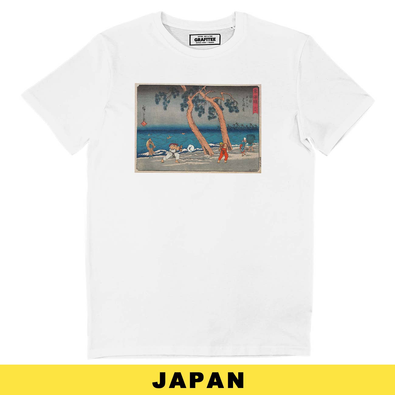 T-shirt bianca con stampa manga Floating Hadoken
