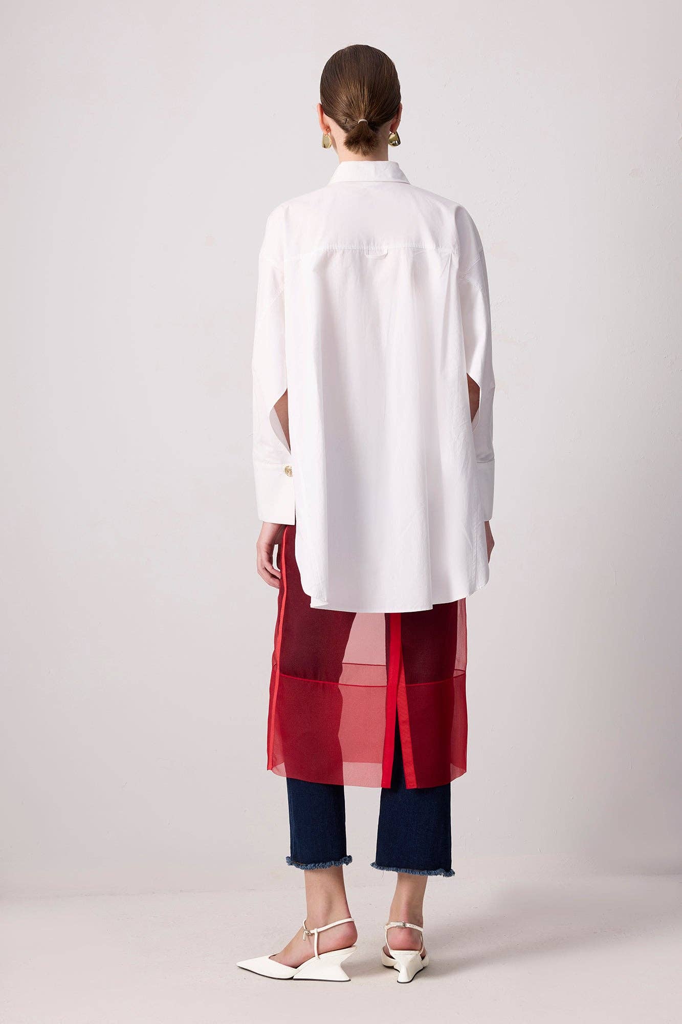 Gonna midi in organza trasparente rossa