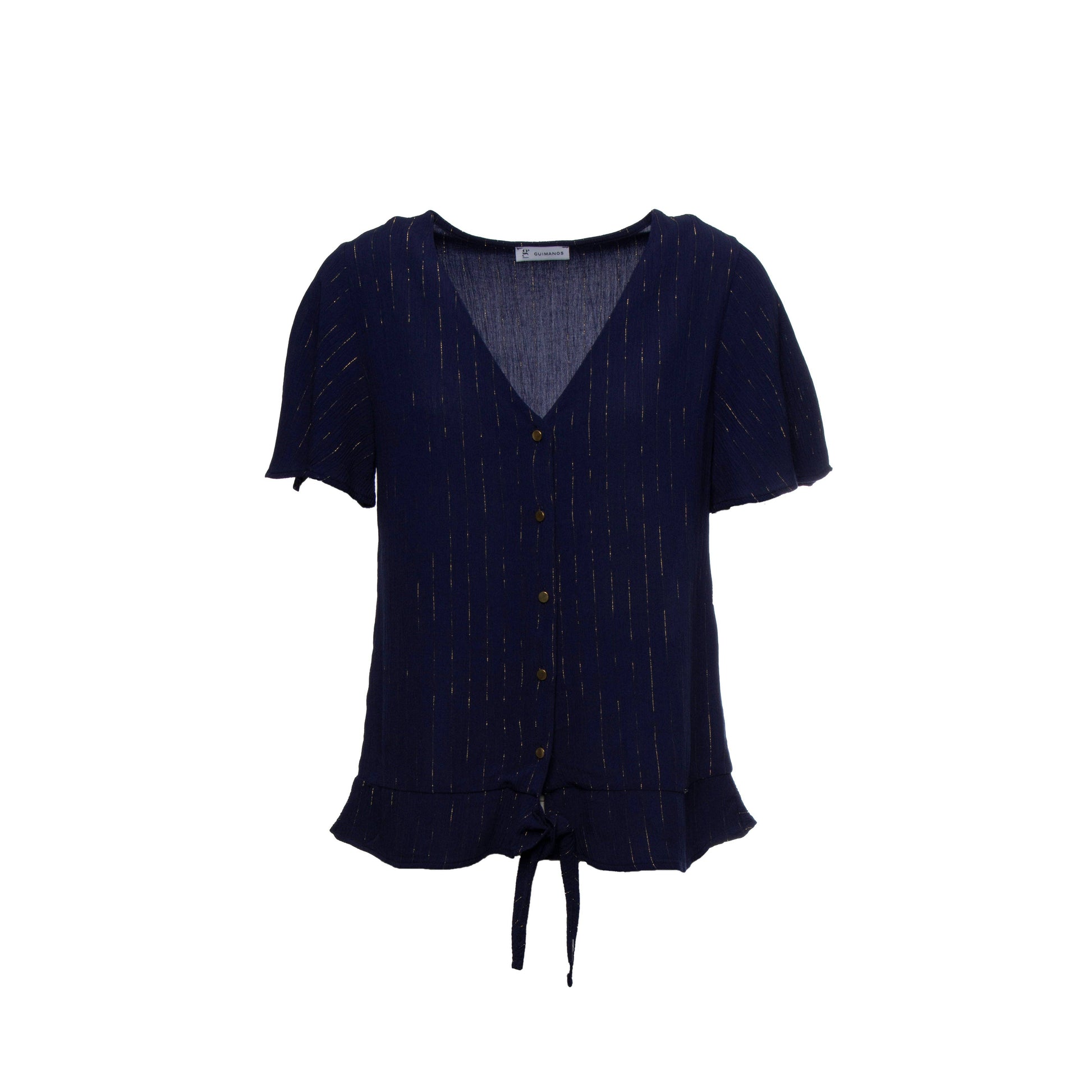 Blusa in viscosa lurex con nodo e scollo a V