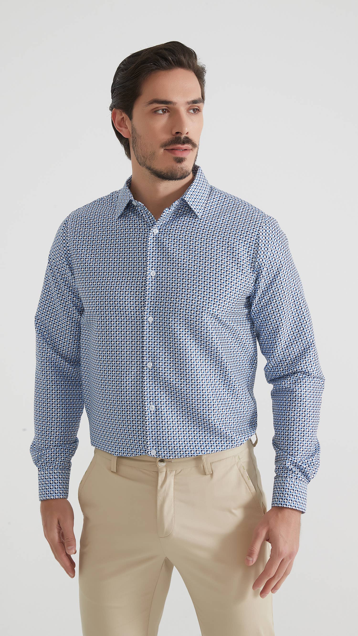 Camicia uomo blu fantasia comfort fit con colletto francese