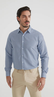 Camicia uomo blu fantasia comfort fit con colletto francese