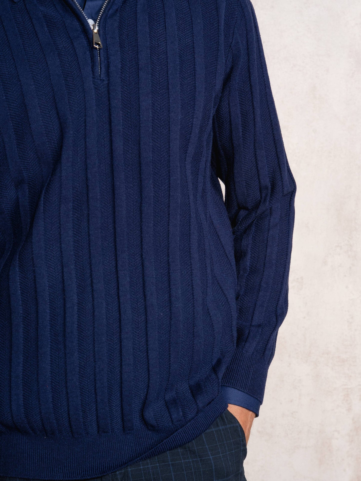 Maglione polo da uomo a coste con zip