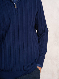 Maglione polo da uomo a coste con zip