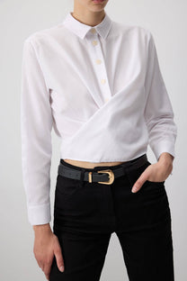 Camicia avvolgente cropped in popeline ecru