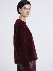 Maglione girocollo effetto peluche bordeaux