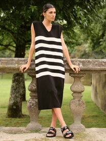 Abito midi a righe in cotone