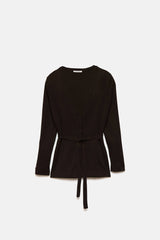 Cappotto cardigan in maglia rasata con cintura