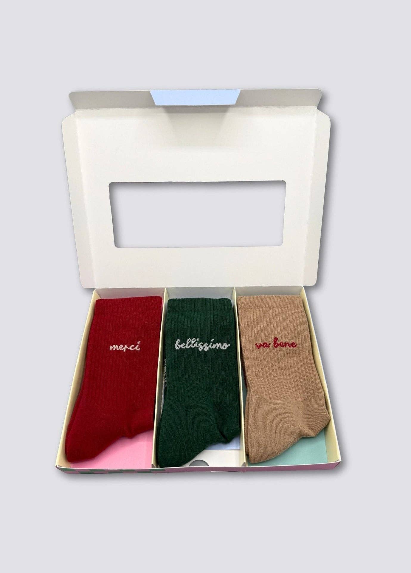 Set regalo di calze in cotone biologico con scritte (confezione da 3)