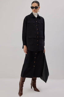 Camicia overshirt in gabardine con tasche cargo